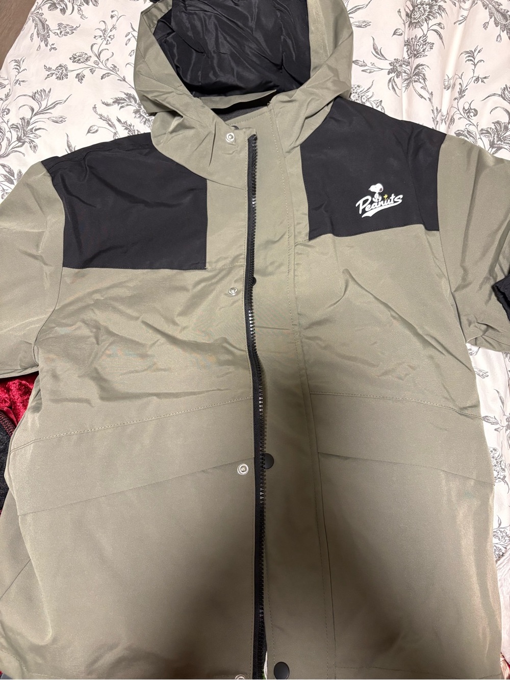 Peanuts Olive Green and Black Hooded Jacket